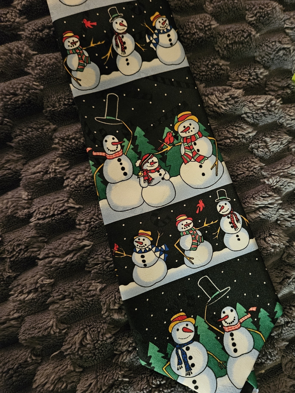 Hallmark Black Snowmen Holiday Tie with Red Green Yellow Accents